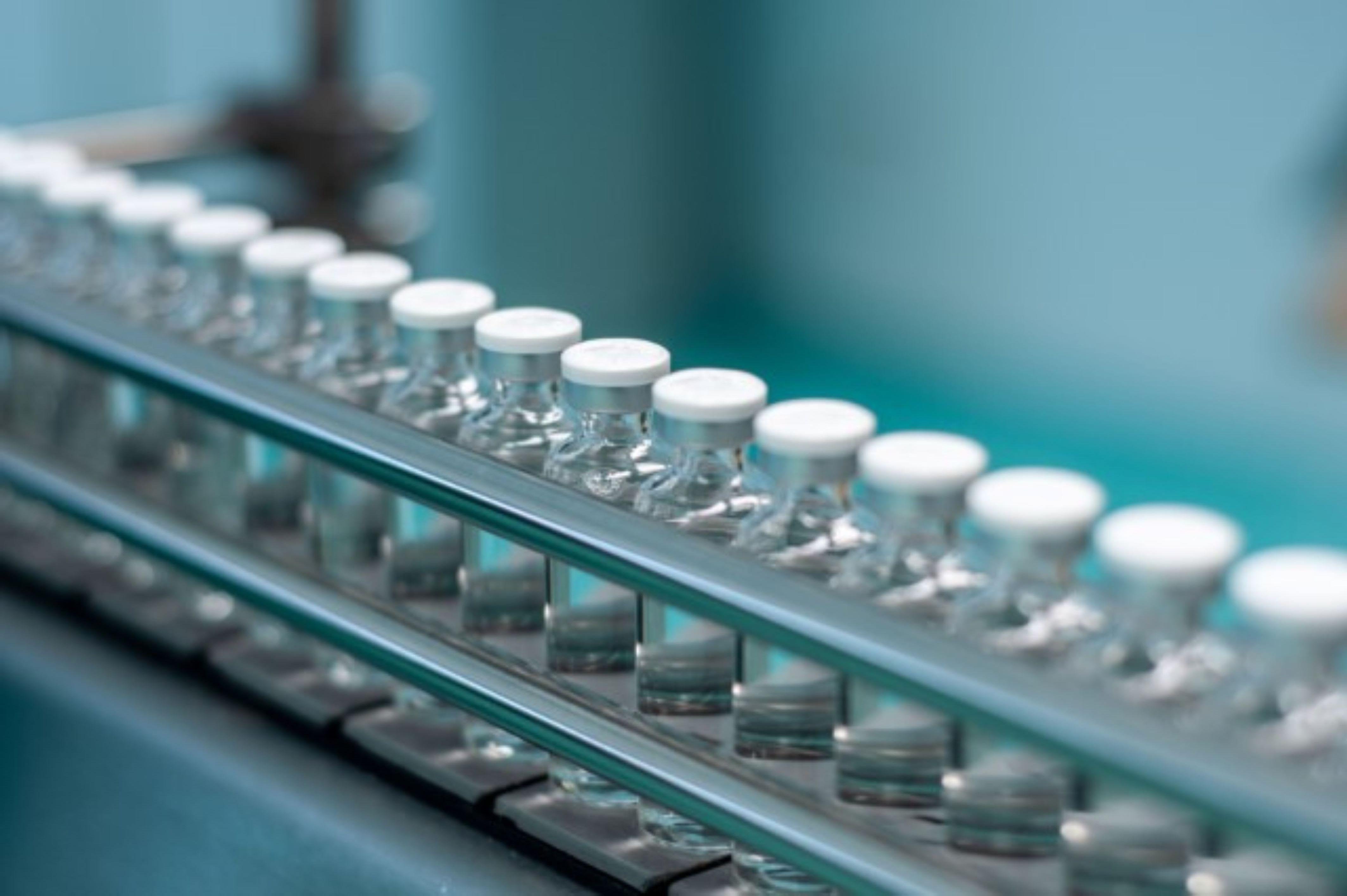 vaccines lined up for production in a warehouse